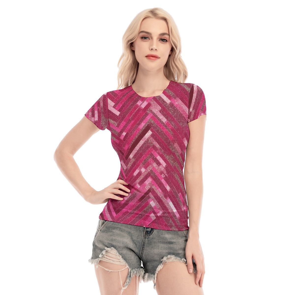 All-Over Print Women's Short Sleeve Mesh Blouse