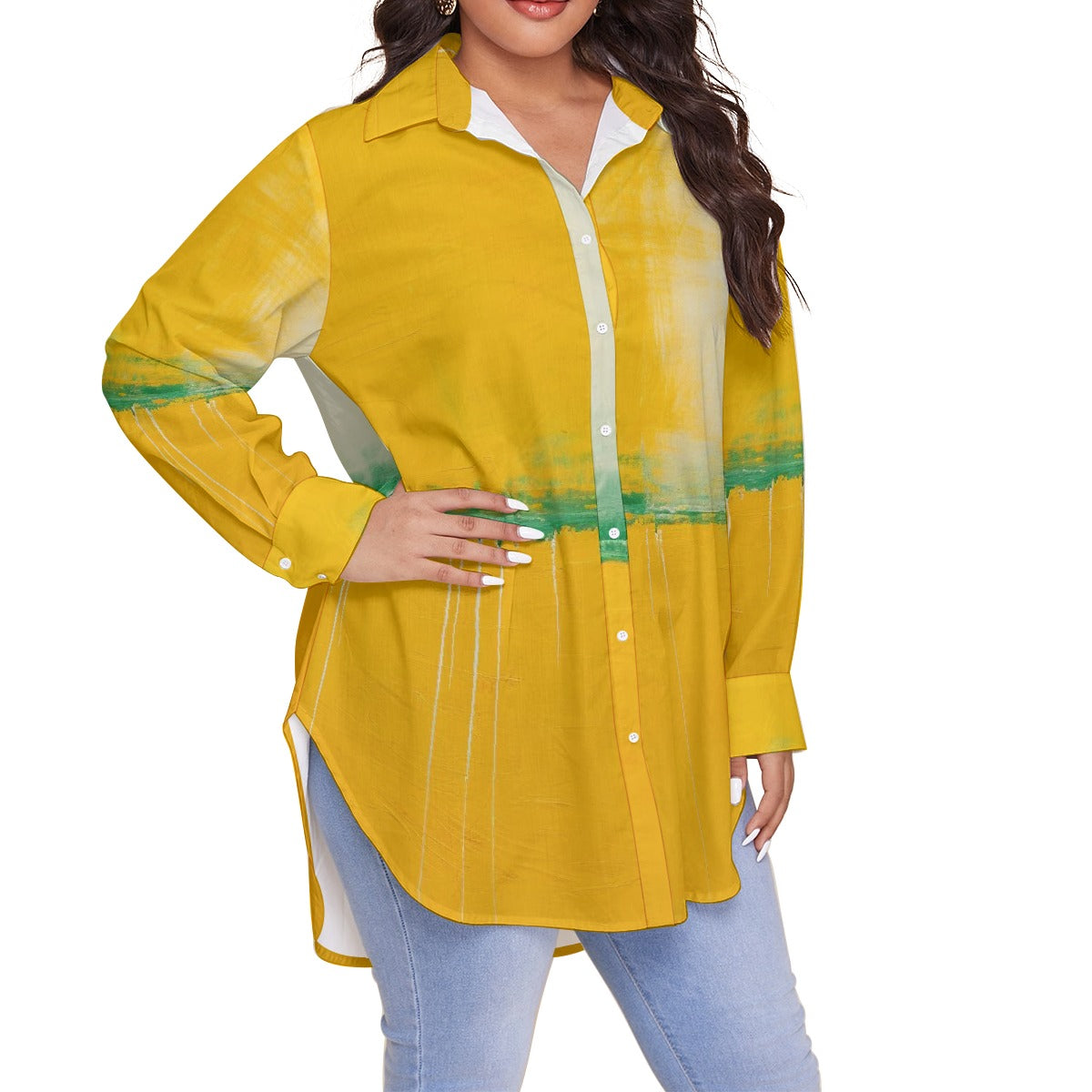 All-Over Print Women's Shirt With Long Sleeve(Plus Size)