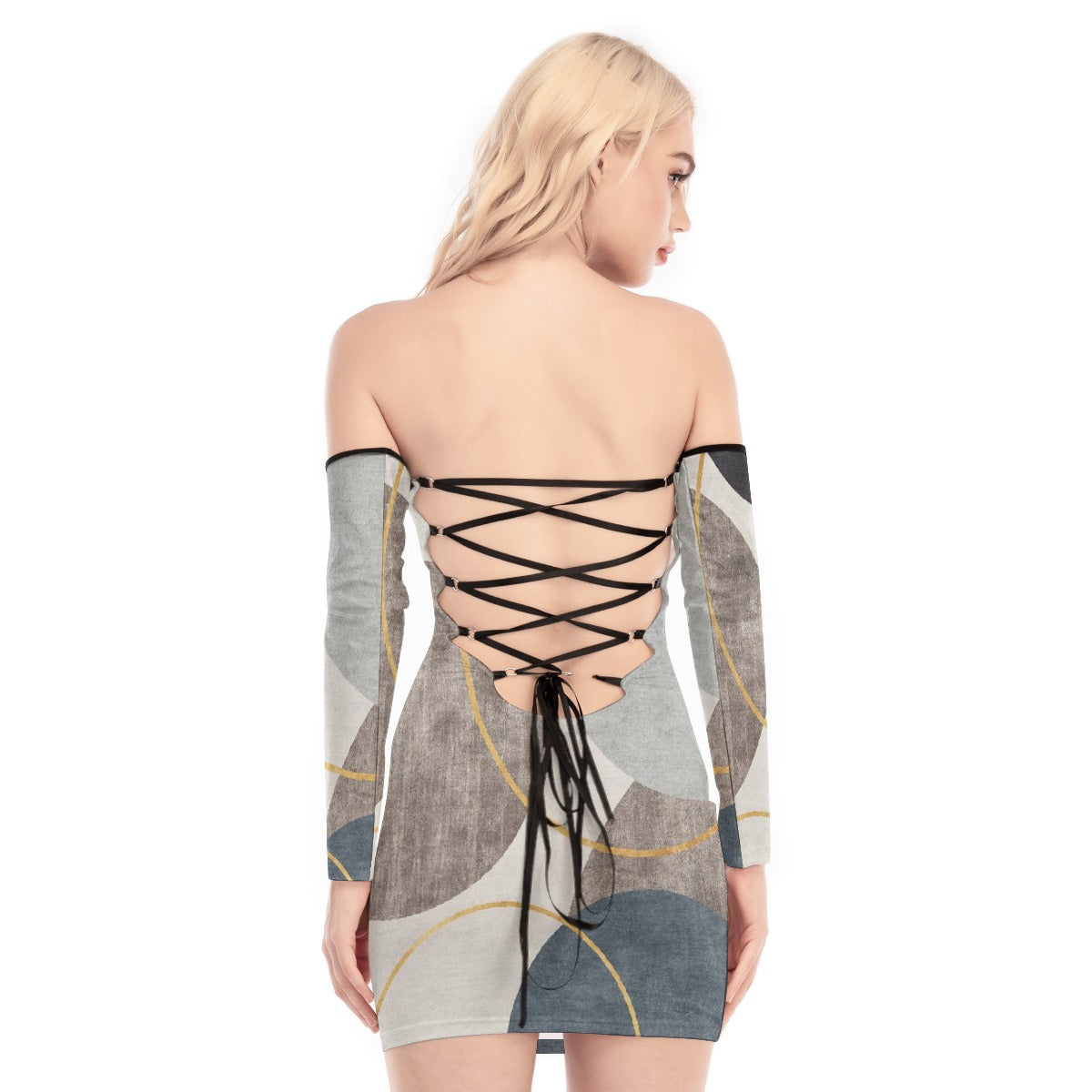 All-Over Print Women's Off-shoulder Back Lace-up Dress