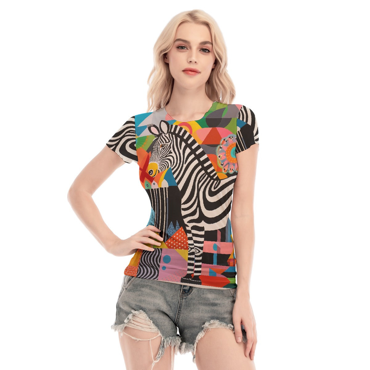 All-Over Print Women's Short Sleeve Mesh Blouse