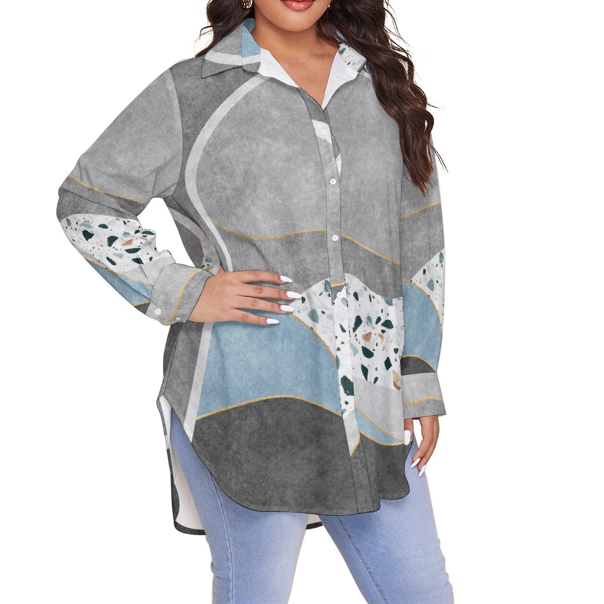 All-Over Print Women's Shirt With Long Sleeve(Plus Size)