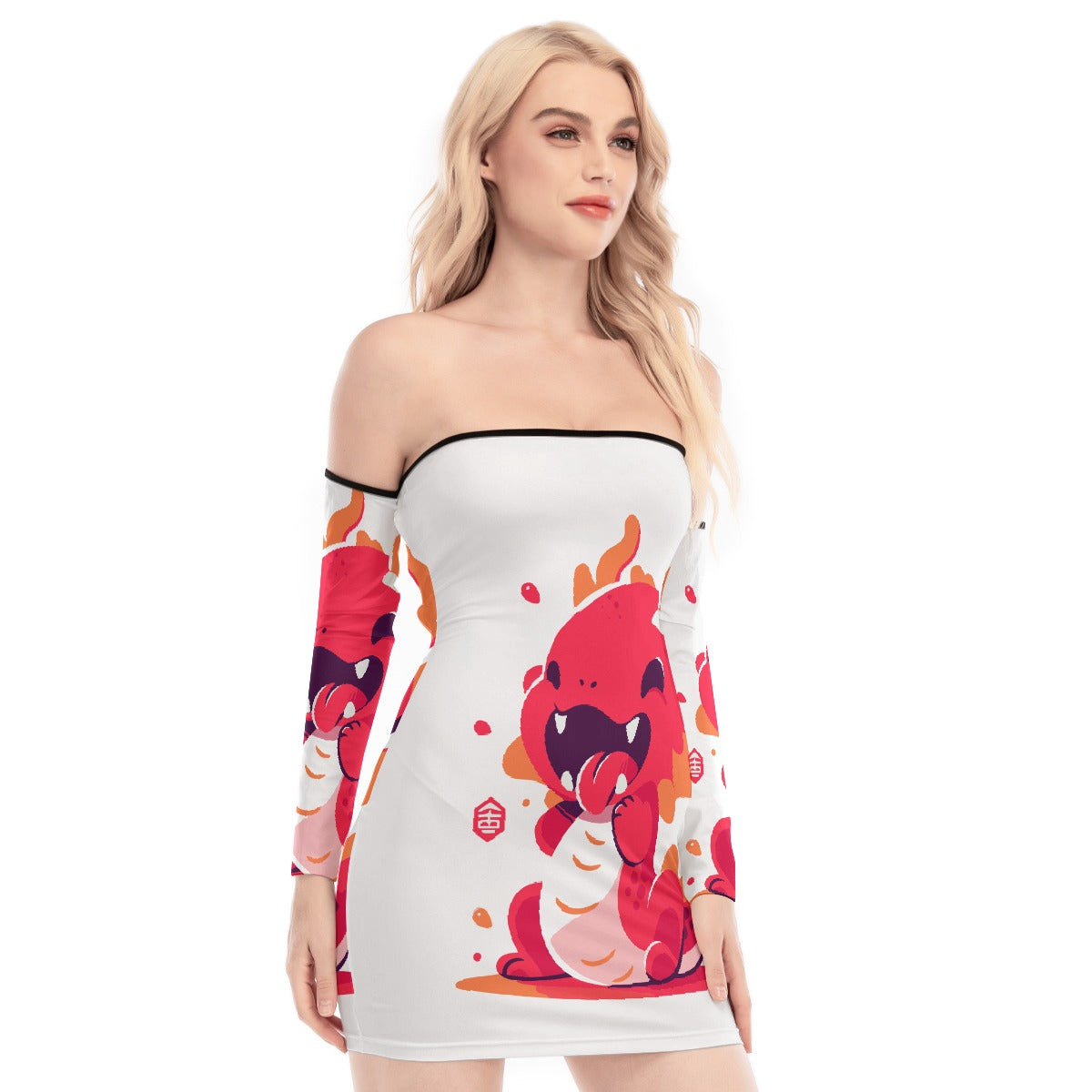 All-Over Print Women's Off-shoulder Back Lace-up Dress