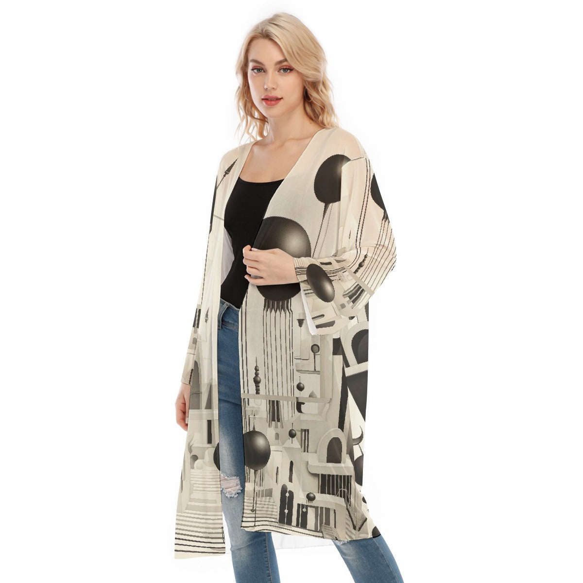 All- Over Print Women's Long Sleeve Mesh Cardigan