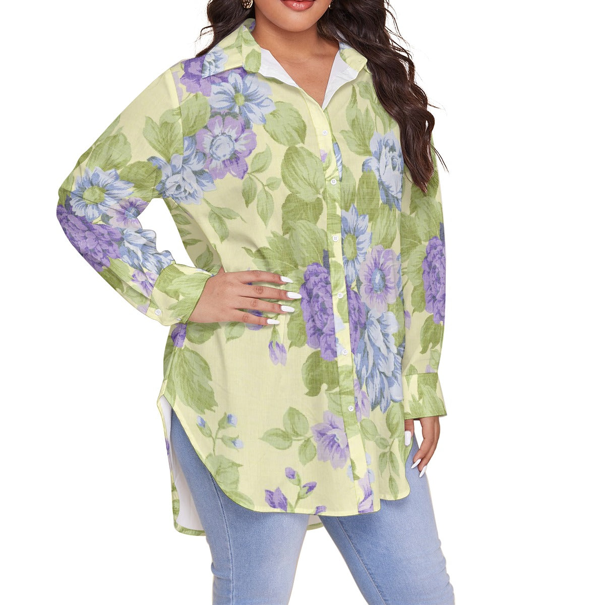 All-Over Print Women's Shirt With Long Sleeve(Plus Size)