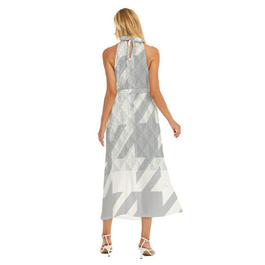 All-Over Print Women's Wrap Hem Belted Halter Dress