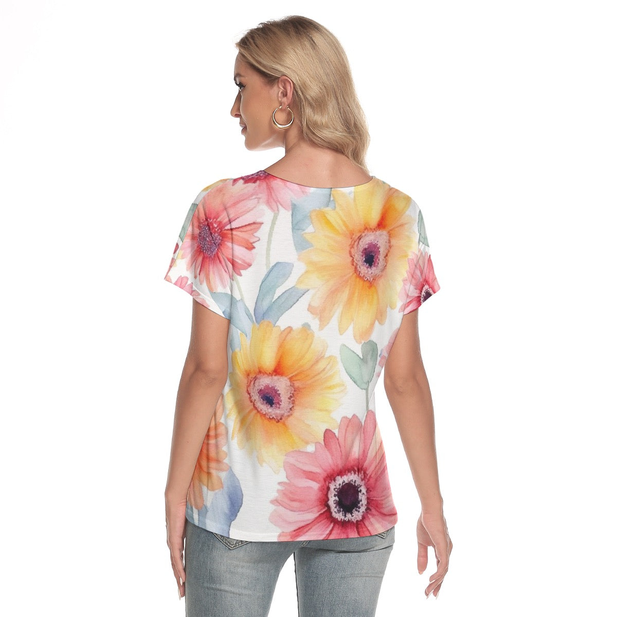 All-Over Print Women's Loose V-neck Short Sleeve T-shirt