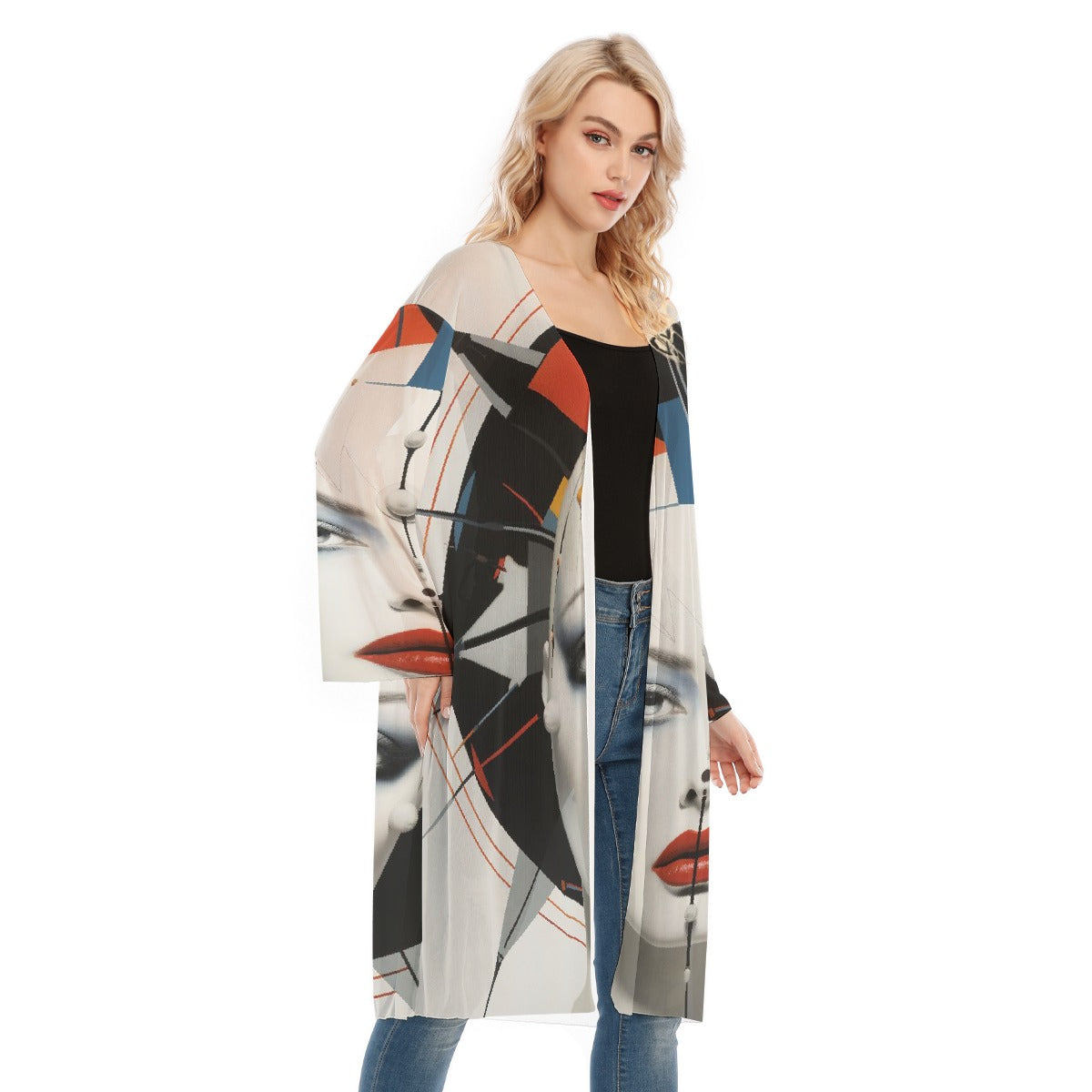 All- Over Print Women's Long Sleeve Mesh Cardigan