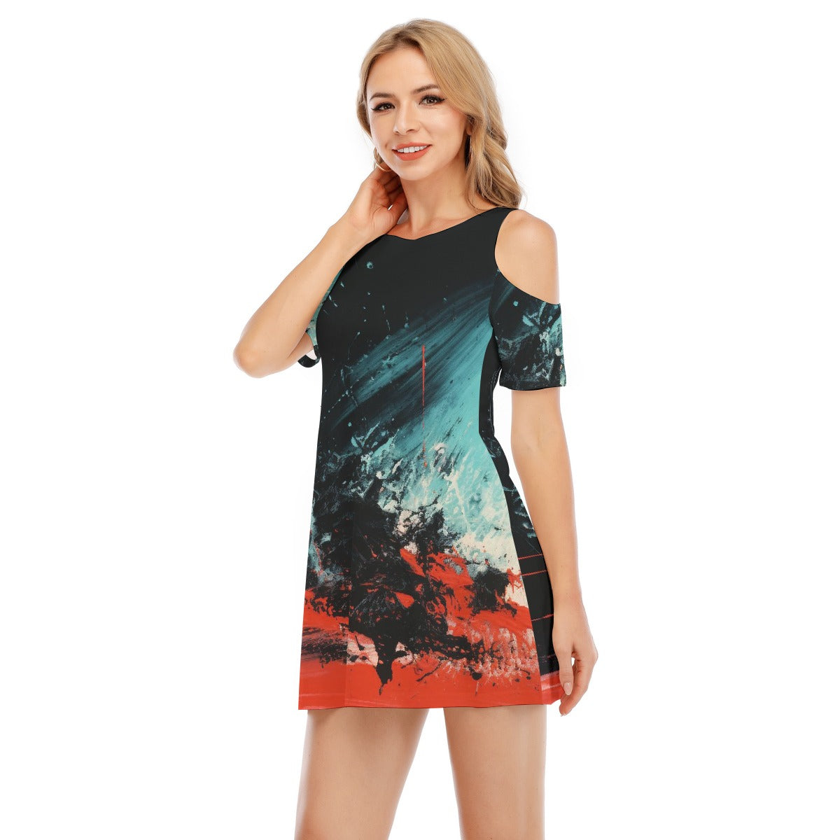 All-Over Print Women's Cold Shoulder Dress | 190GSM Cotton