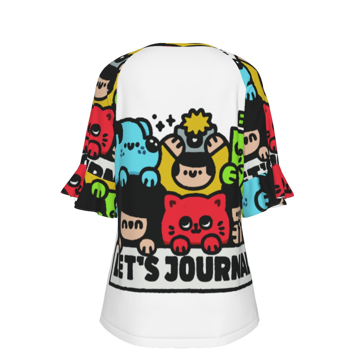 All-Over Print V-neck Women's T-shirt With Bell Sleeve