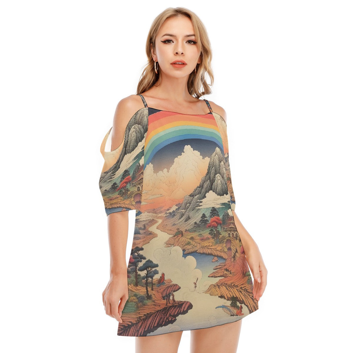 All-Over Print Women's Off-shoulder Cami Dress