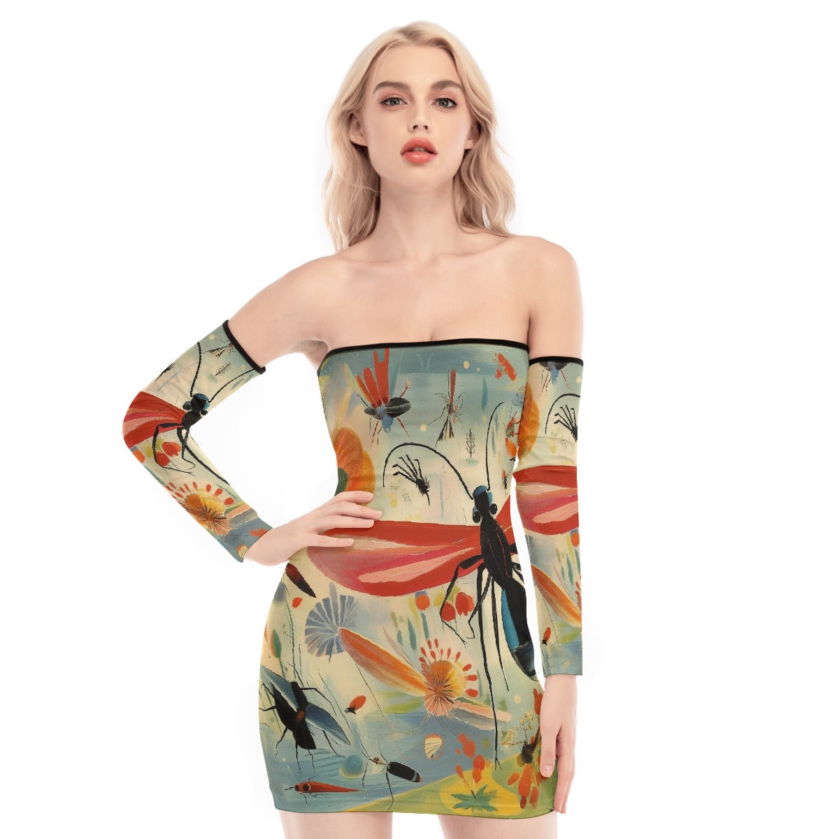 All-Over Print Women's Off-shoulder Back Lace-up Dress