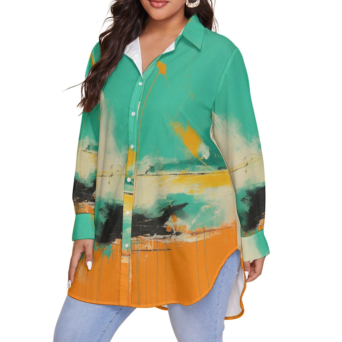 All-Over Print Women's Shirt With Long Sleeve(Plus Size)