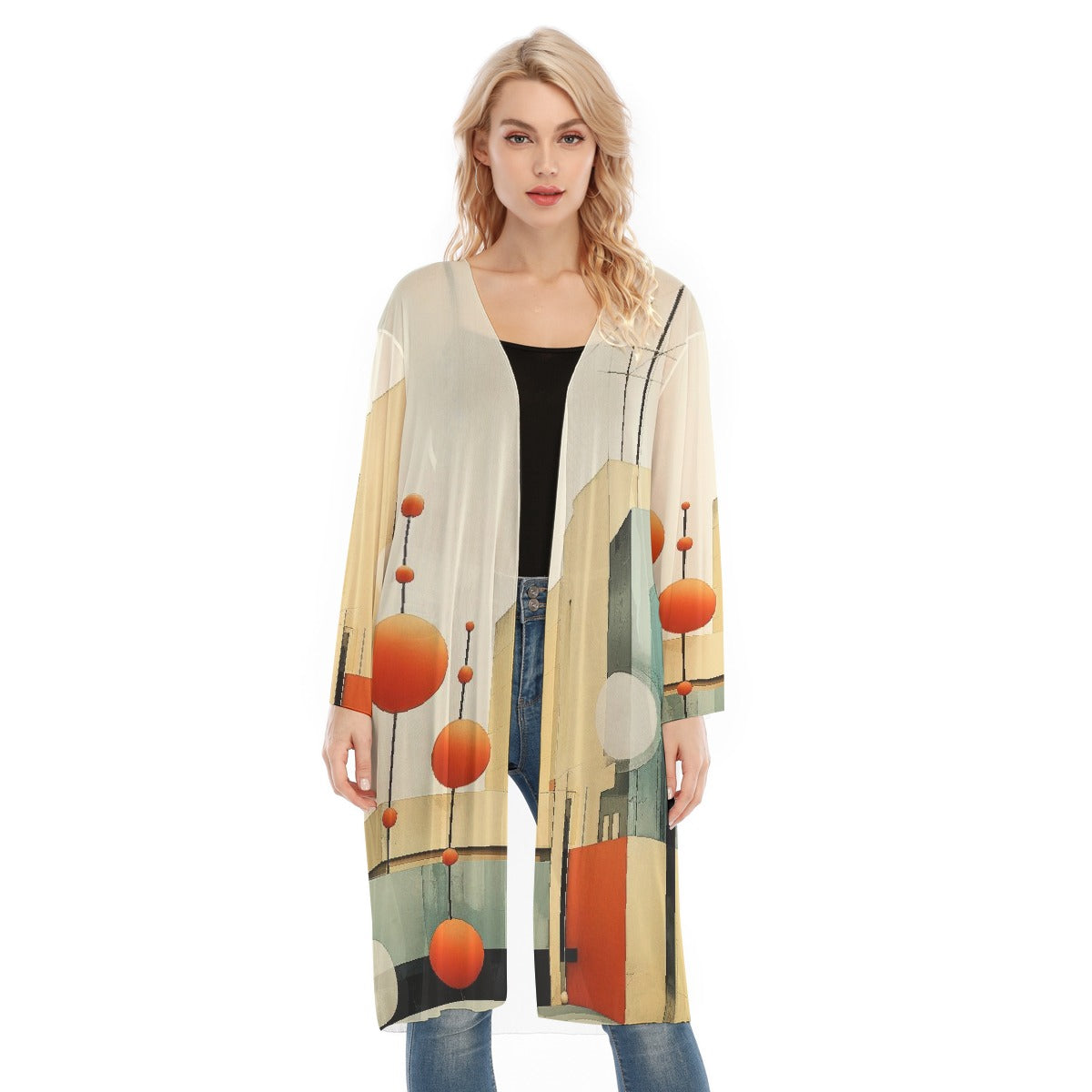 All- Over Print Women's Long Sleeve Mesh Cardigan