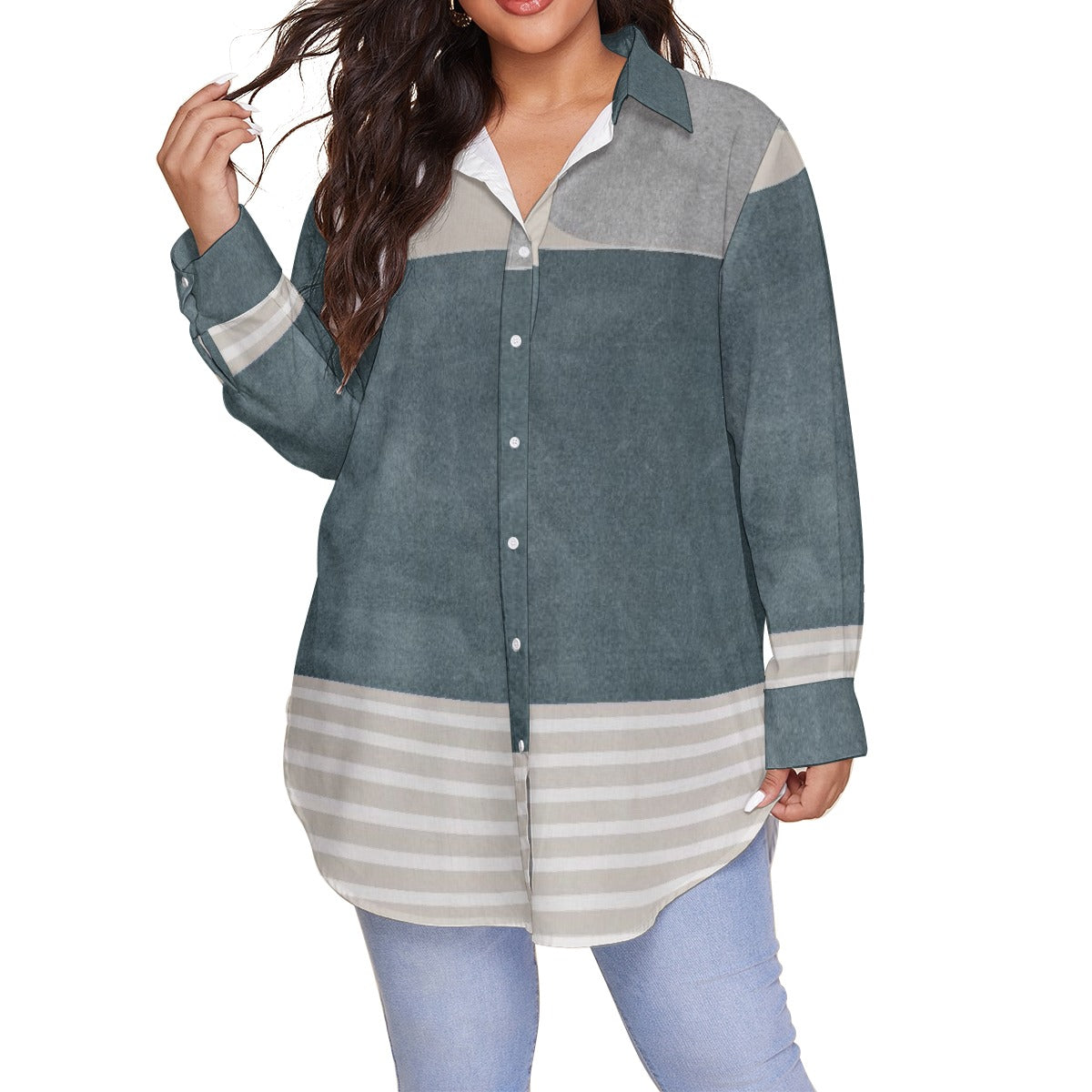 All-Over Print Women's Shirt With Long Sleeve(Plus Size)