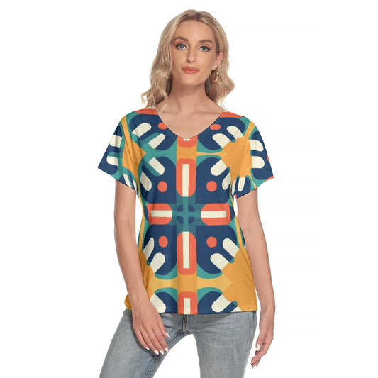 All-Over Print Women's Loose V-neck Short Sleeve T-shirt