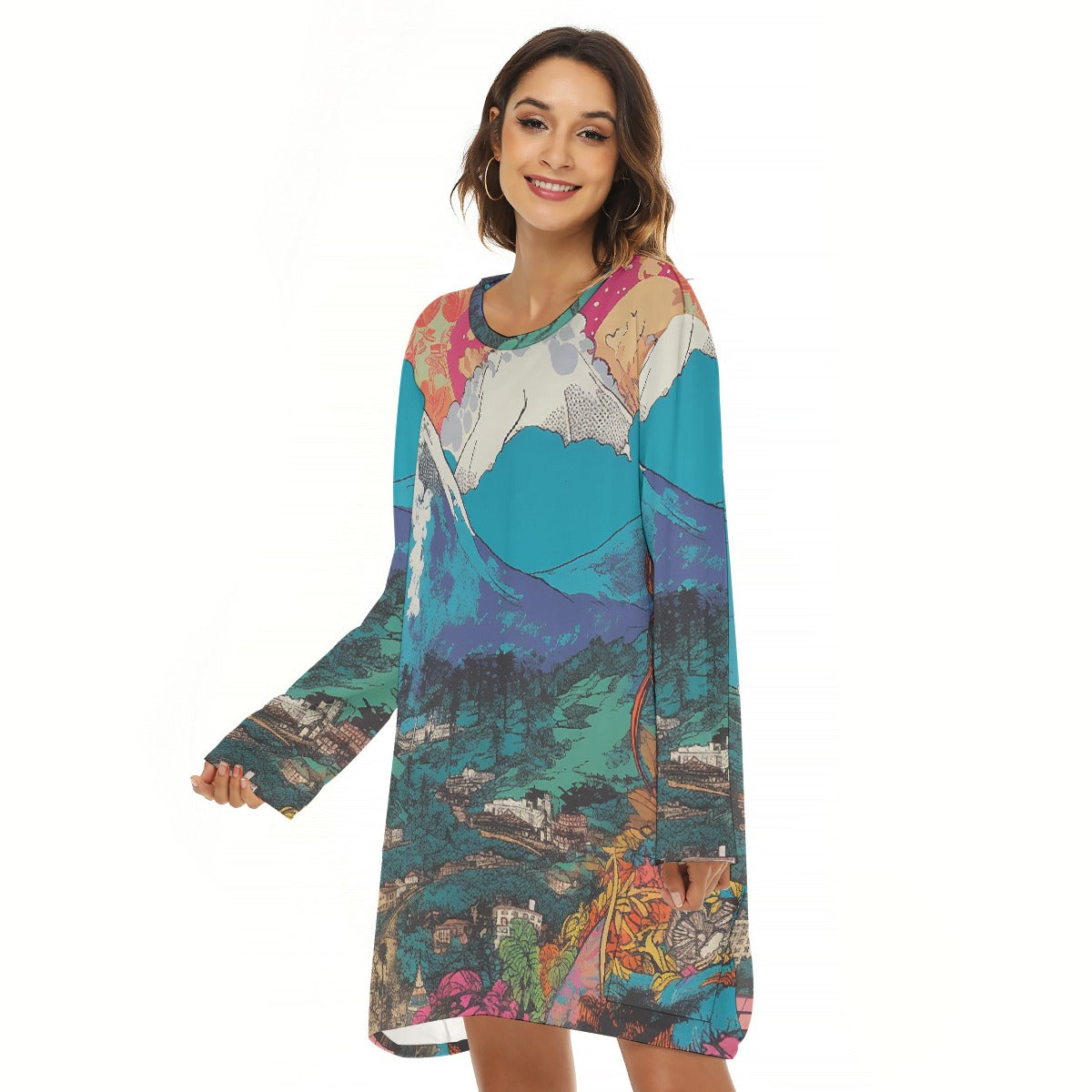 All-Over Print  Women's Loose Crew Neck Dress