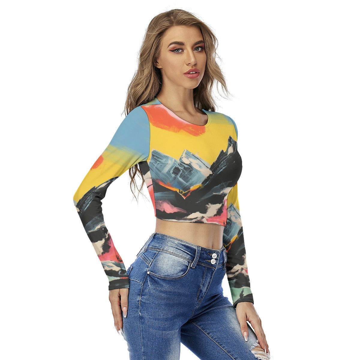 All-Over Print Women's Round Neck Crop Top T-Shirt