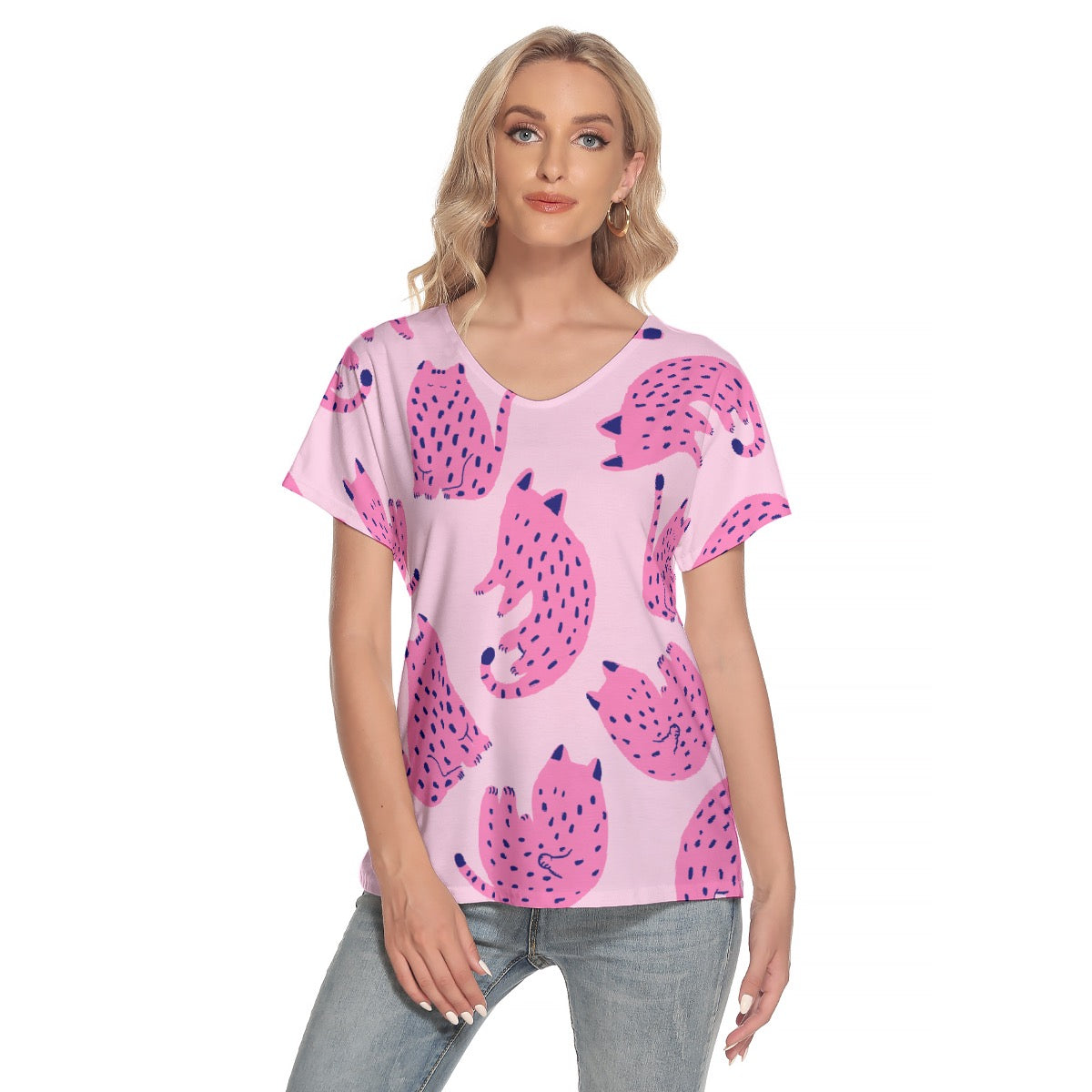 All-Over Print Women's Loose V-neck Short Sleeve T-shirt