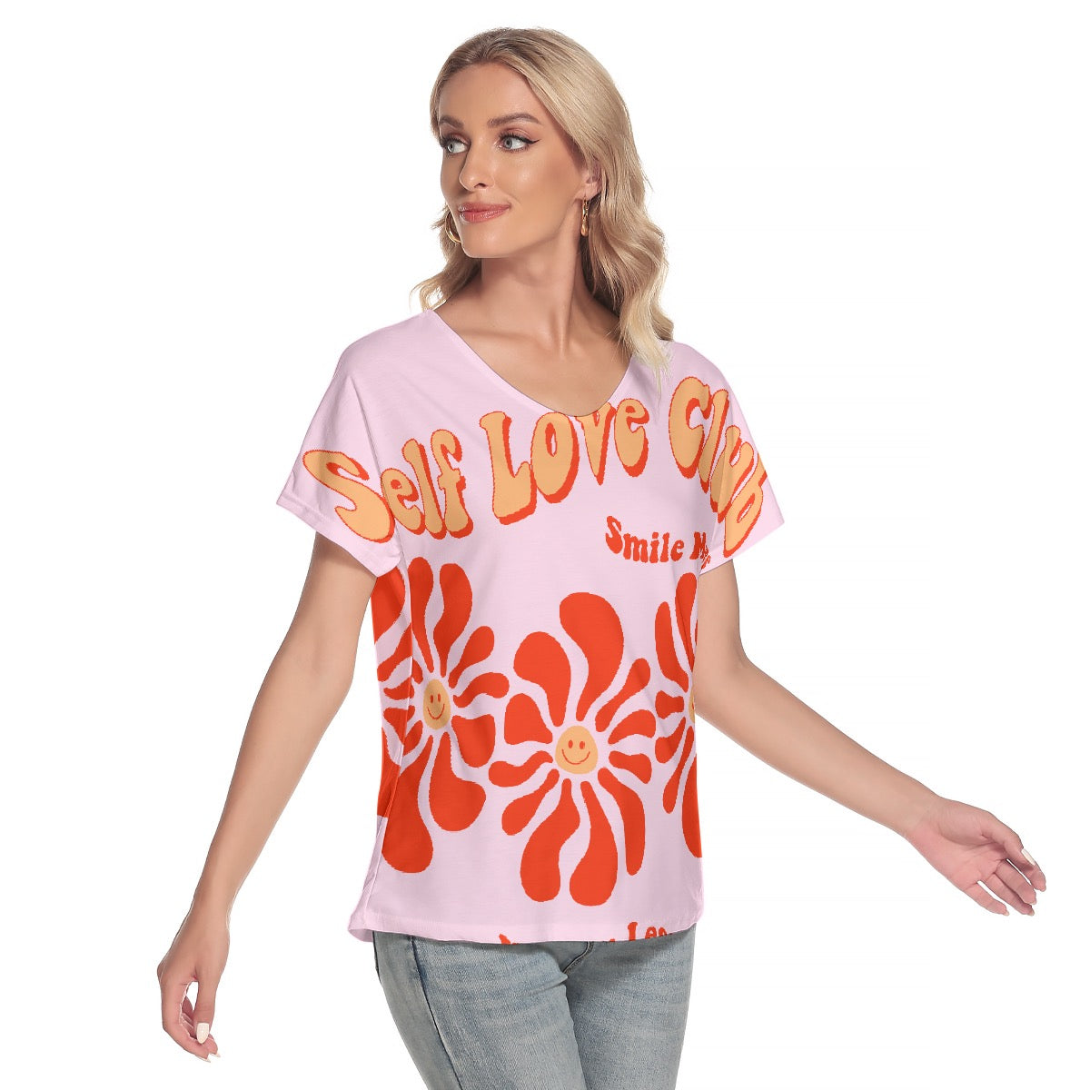 All-Over Print Women's Loose V-neck Short Sleeve T-shirt