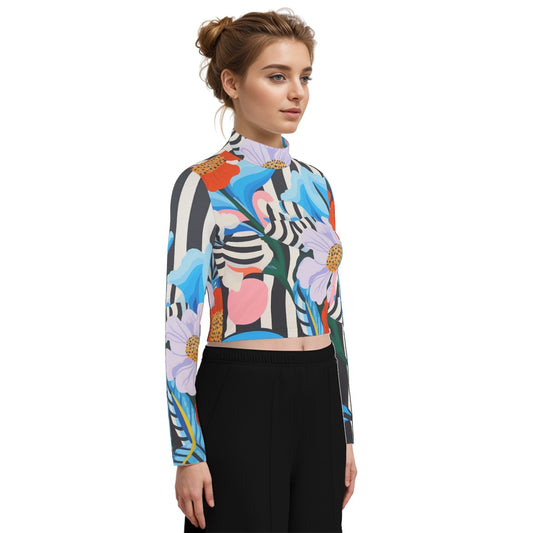 Eco-Friendly All-Over Print Women's Turtleneck T-shirt With Long Sleeve