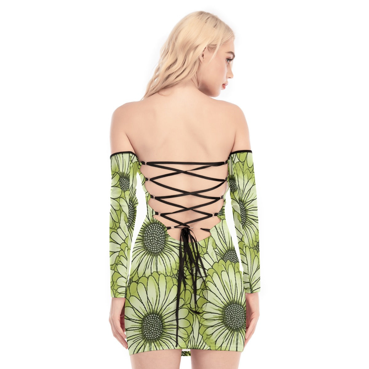 All-Over Print Women's Off-shoulder Back Lace-up Dress