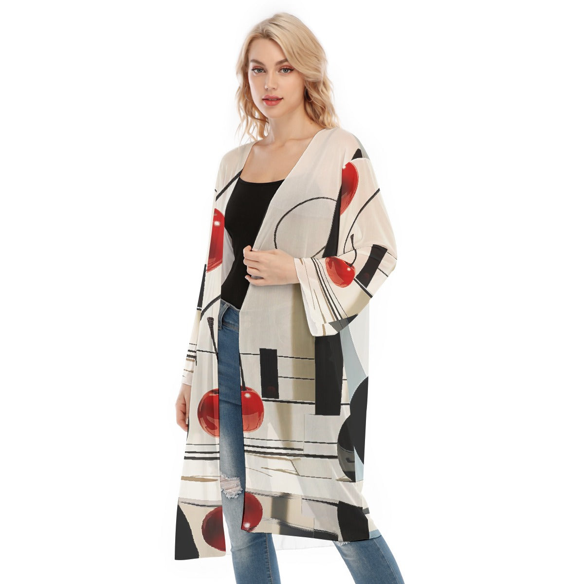 All- Over Print Women's Long Sleeve Mesh Cardigan