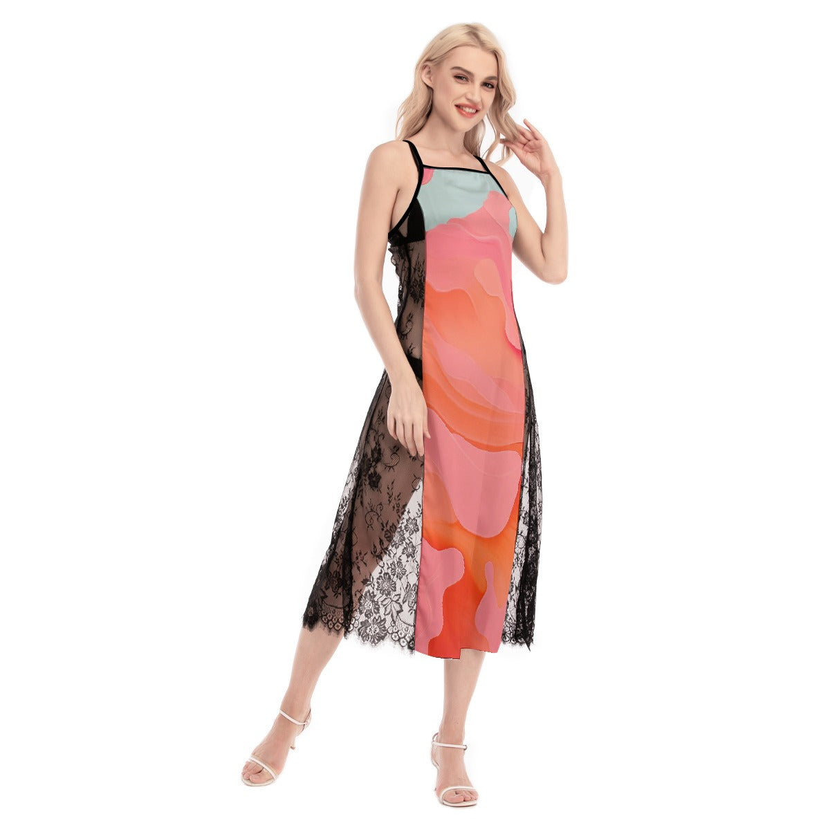 All-Over Print Women's Lace Cami Cross Back Dress