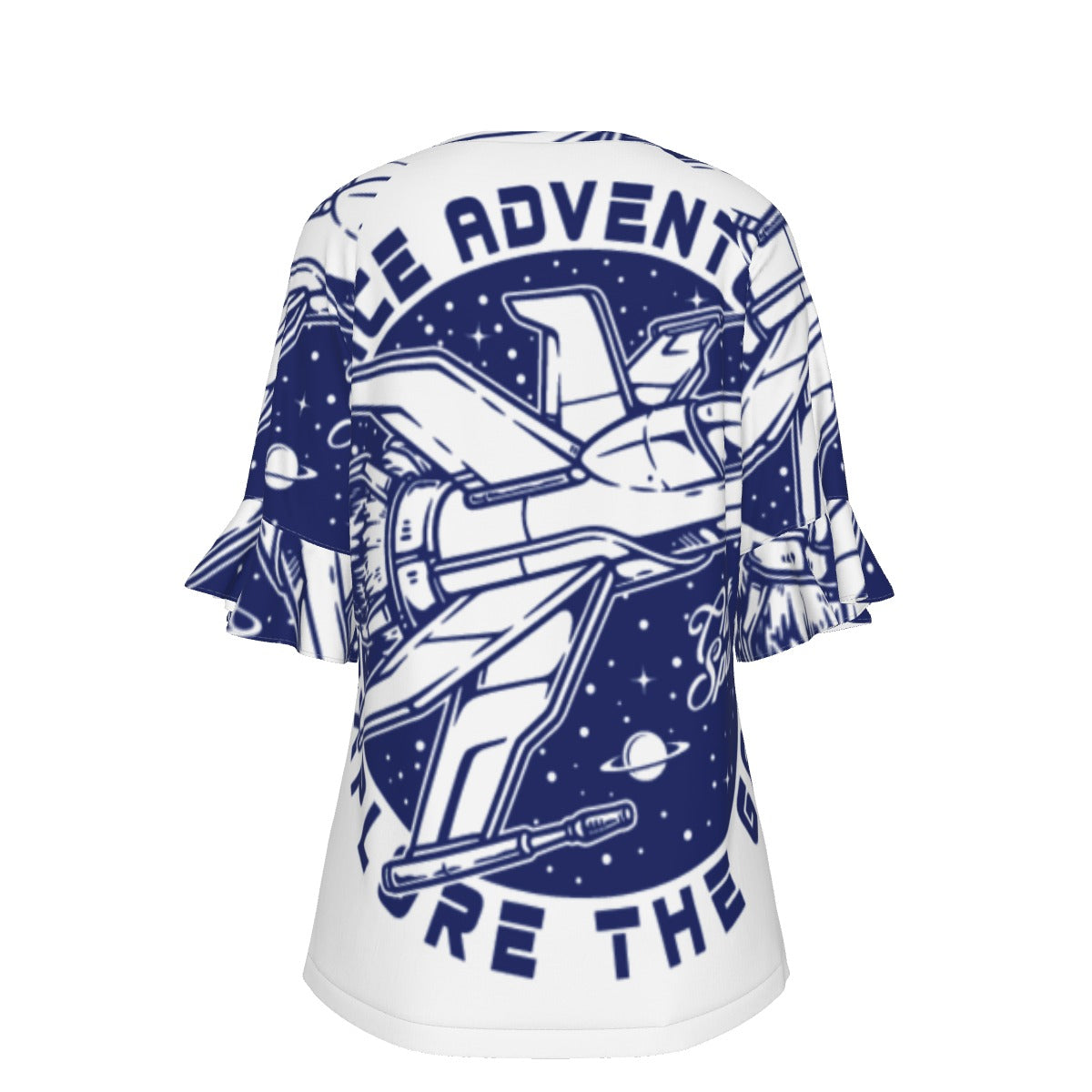 All-Over Print V-neck Women's T-shirt With Bell Sleeve