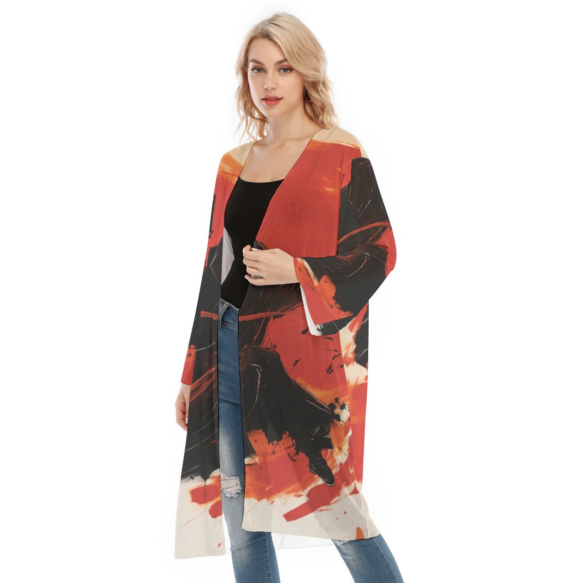 All- Over Print Women's Long Sleeve Mesh Cardigan