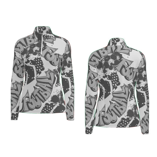 All-Over Print Women's Sports Collar Jersey With Long Sleeve