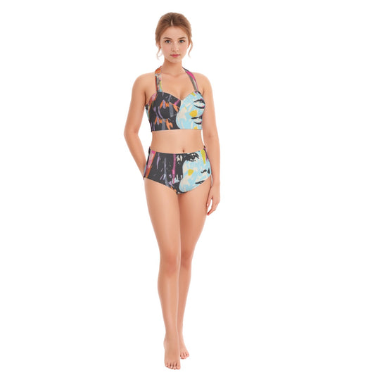 All-Over Print Women's Swimsuit Set With Halter