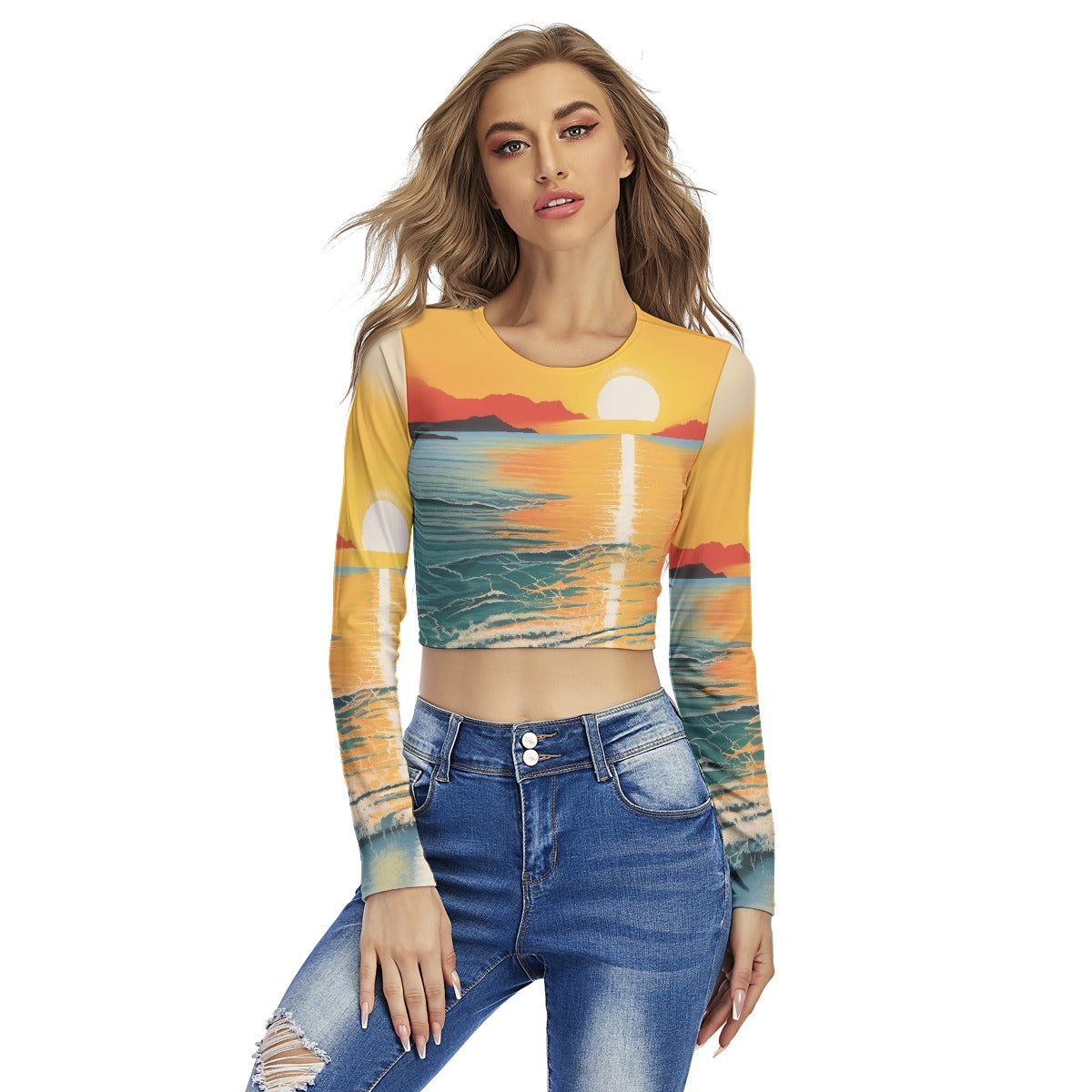 All-Over Print Women's Round Neck Crop Top T-Shirt