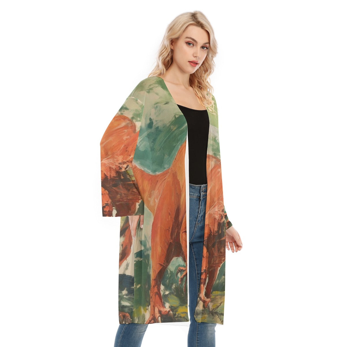 All- Over Print Women's Long Sleeve Mesh Cardigan