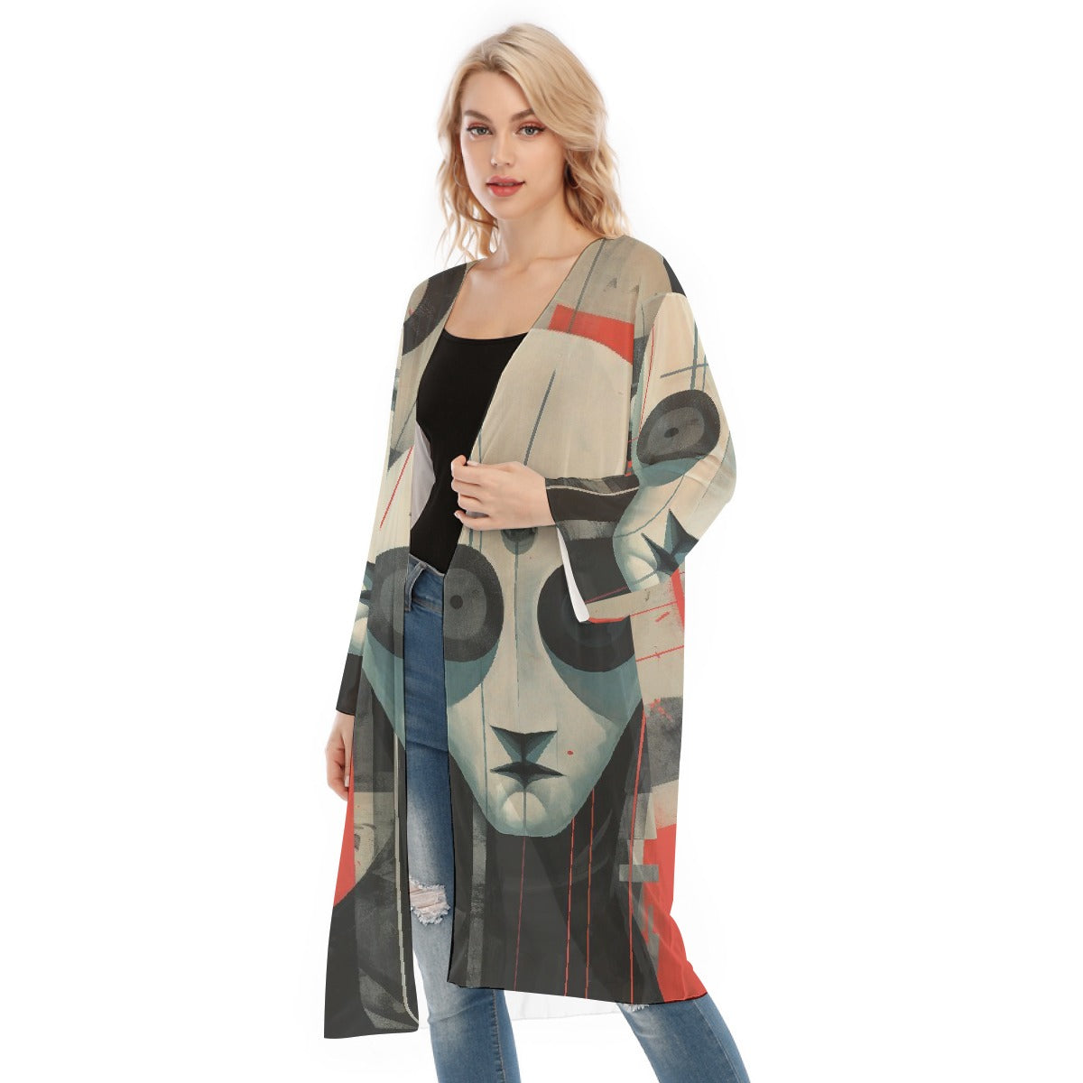 All- Over Print Women's Long Sleeve Mesh Cardigan