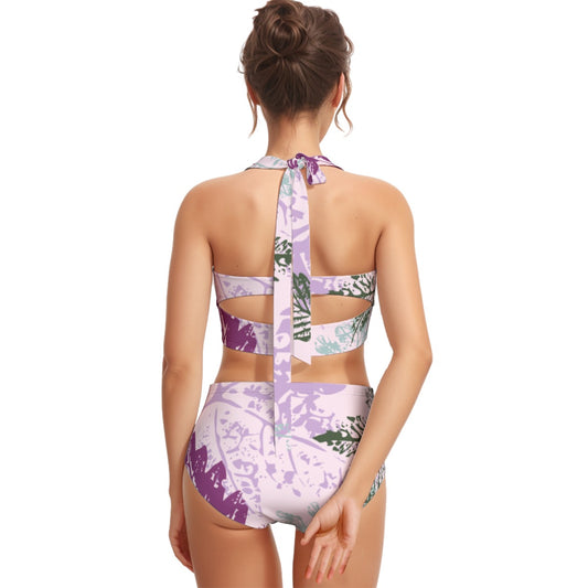 All-Over Print Women's Swimsuit Set With Halter