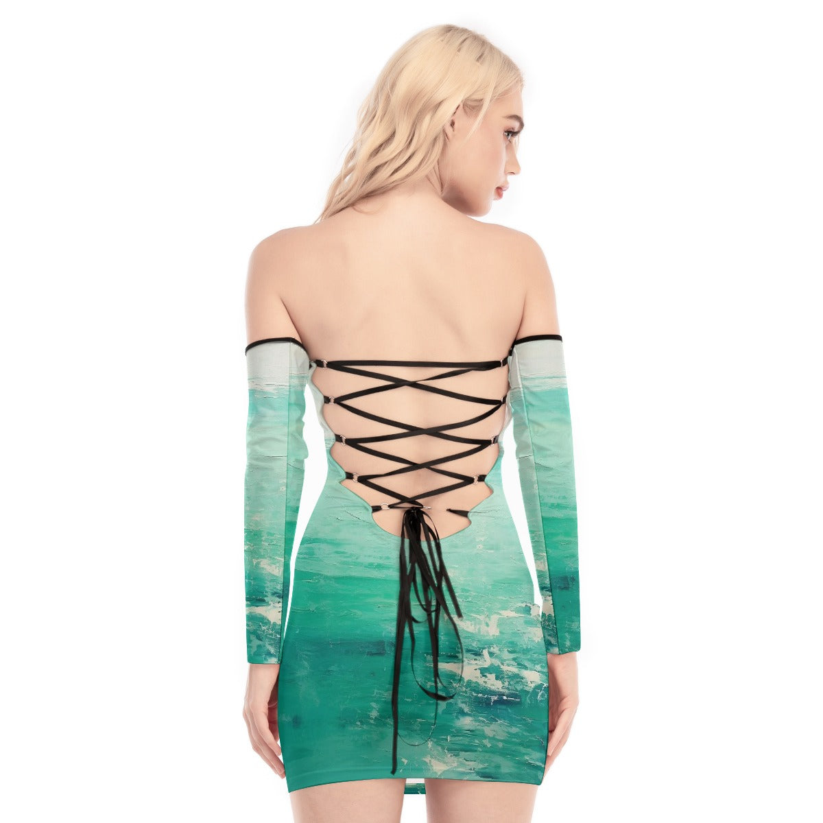 All-Over Print Women's Off-shoulder Back Lace-up Dress