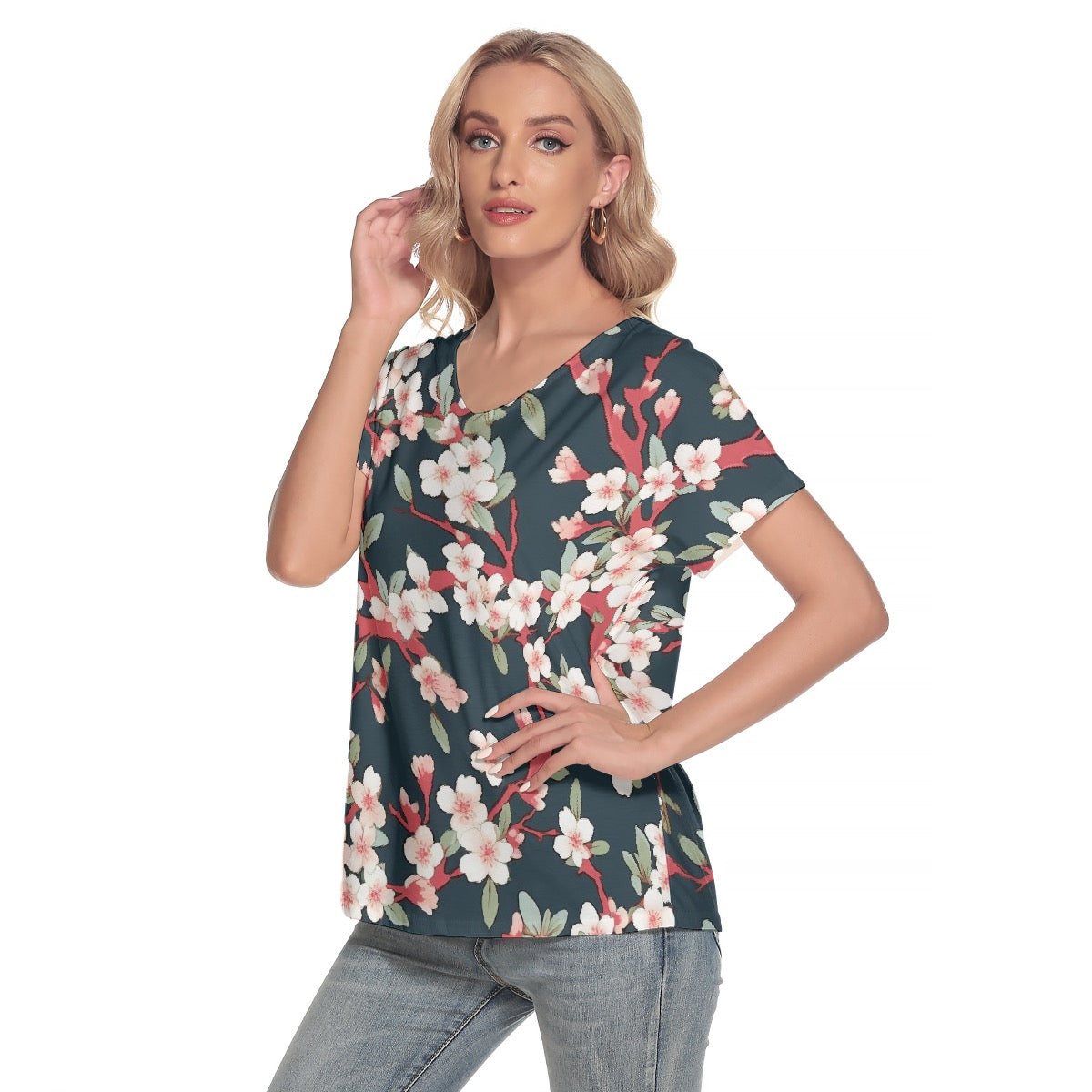 All-Over Print Women's Loose V-neck Short Sleeve T-shirt