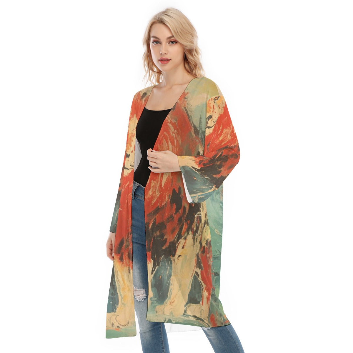 All- Over Print Women's Long Sleeve Mesh Cardigan