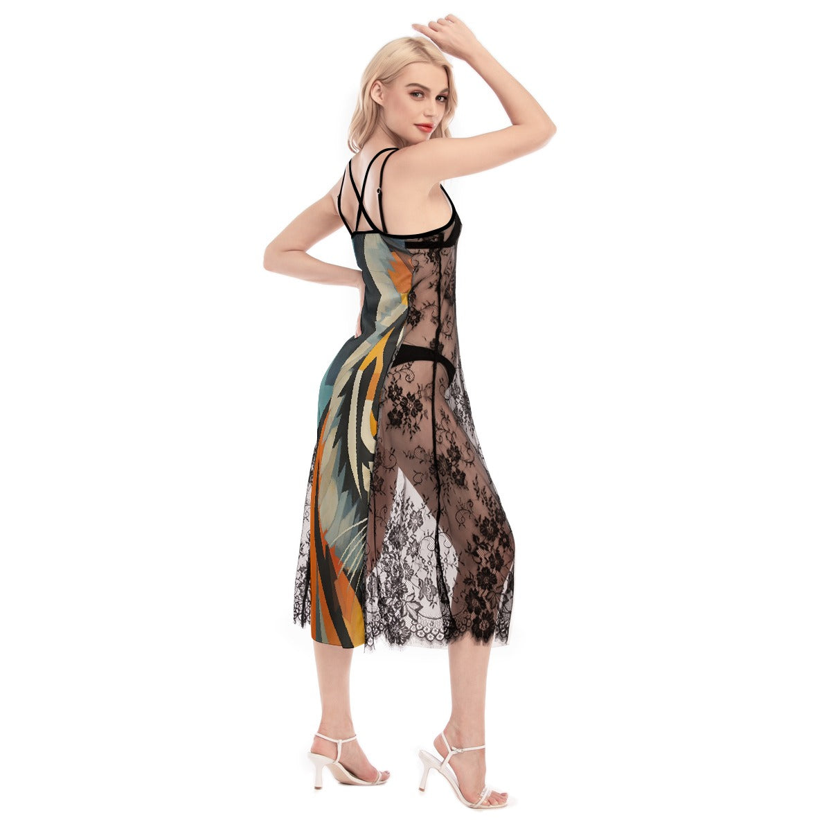 All-Over Print Women's Lace Cami Cross Back Dress