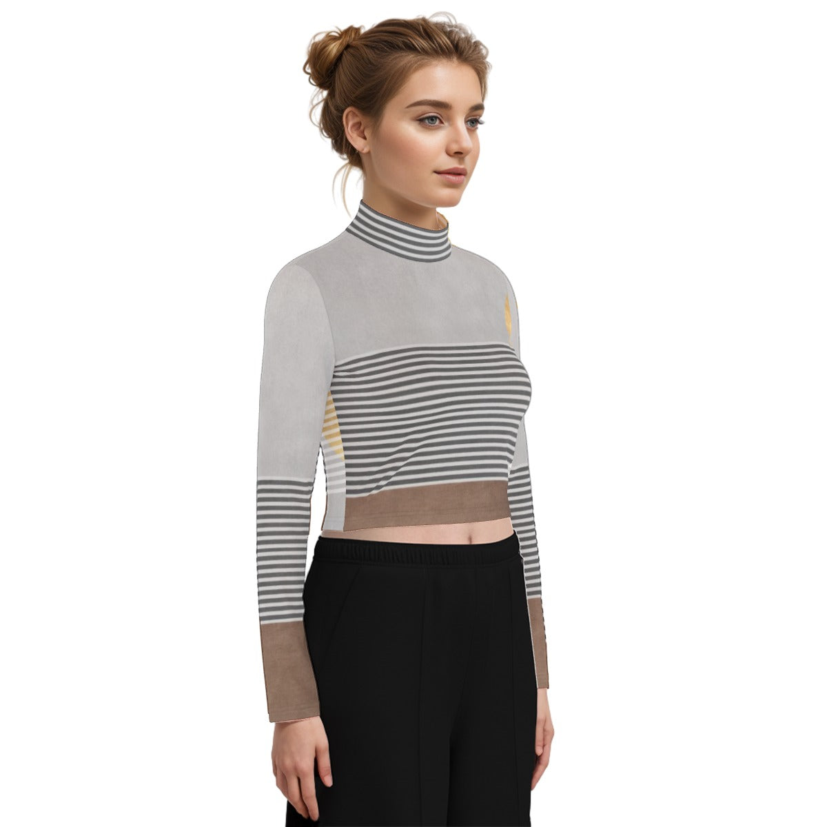 Eco-Friendly All-Over Print Women's Turtleneck T-shirt With Long Sleeve