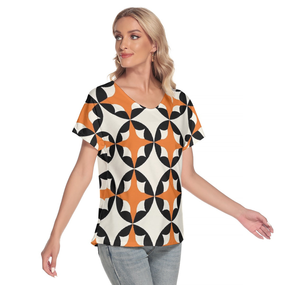 All-Over Print Women's Loose V-neck Short Sleeve T-shirt