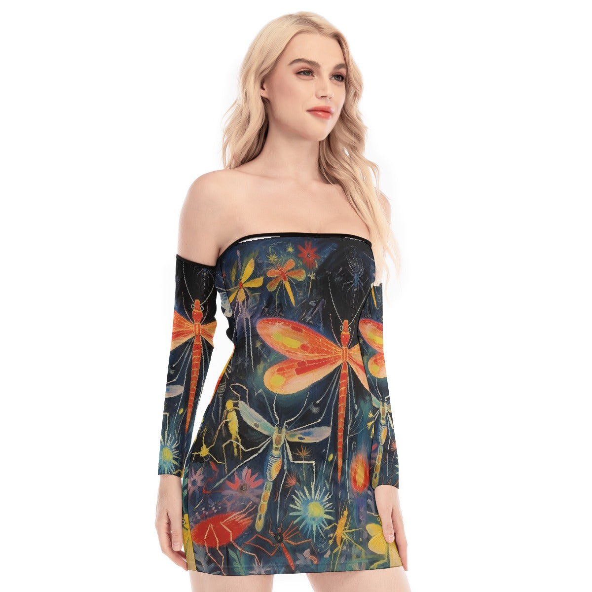 All-Over Print Women's Off-shoulder Back Lace-up Dress