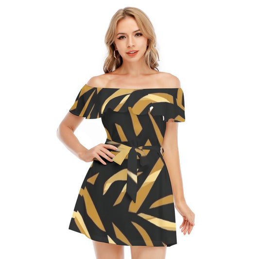 All-Over Print Women's Off-shoulder Dress With Ruffle