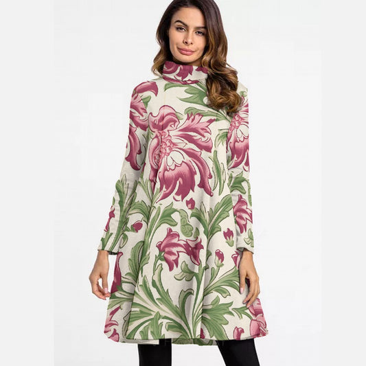 All-Over Print Women's High Neck Dress With Long Sleeve