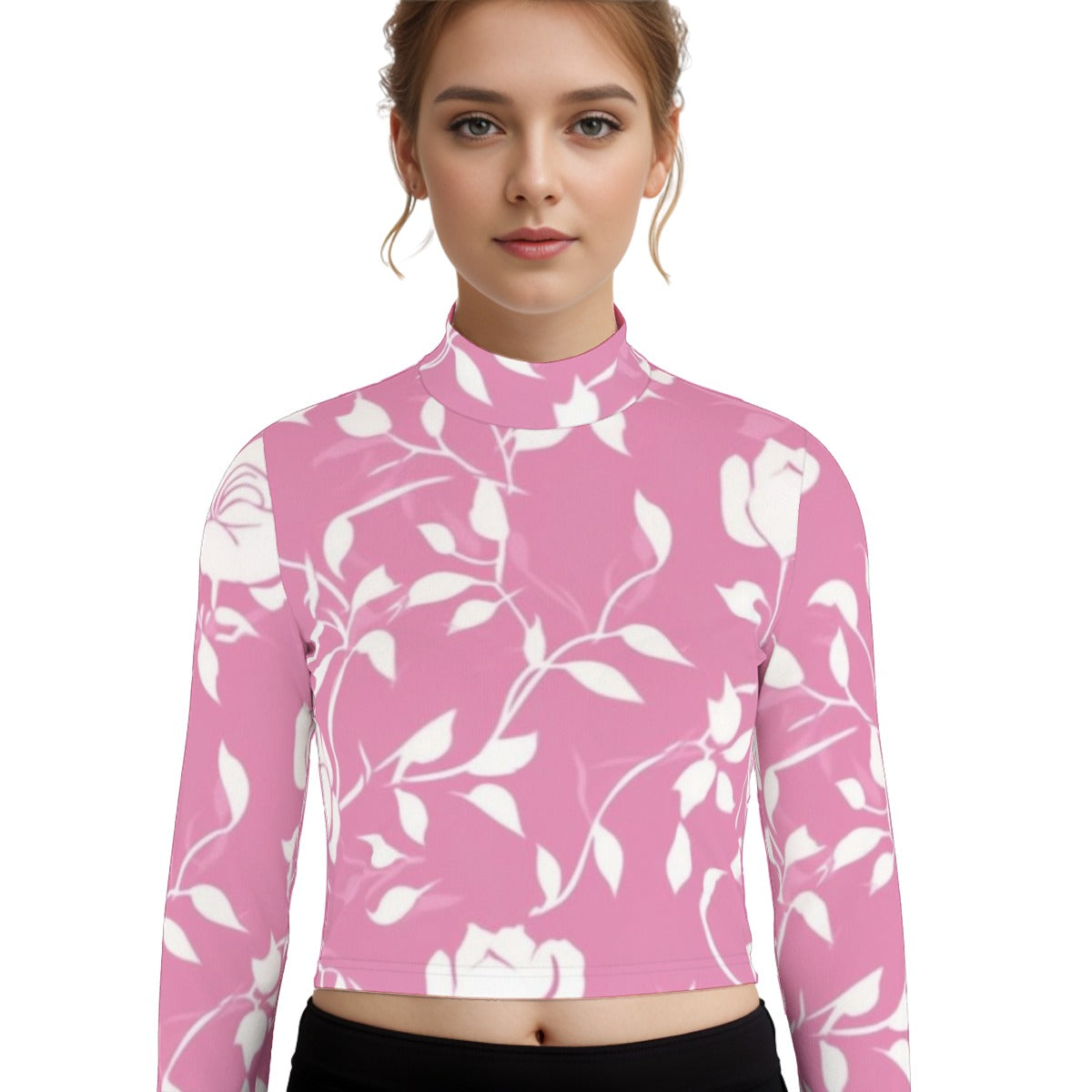 Eco-Friendly All-Over Print Women's Turtleneck T-shirt With Long Sleeve