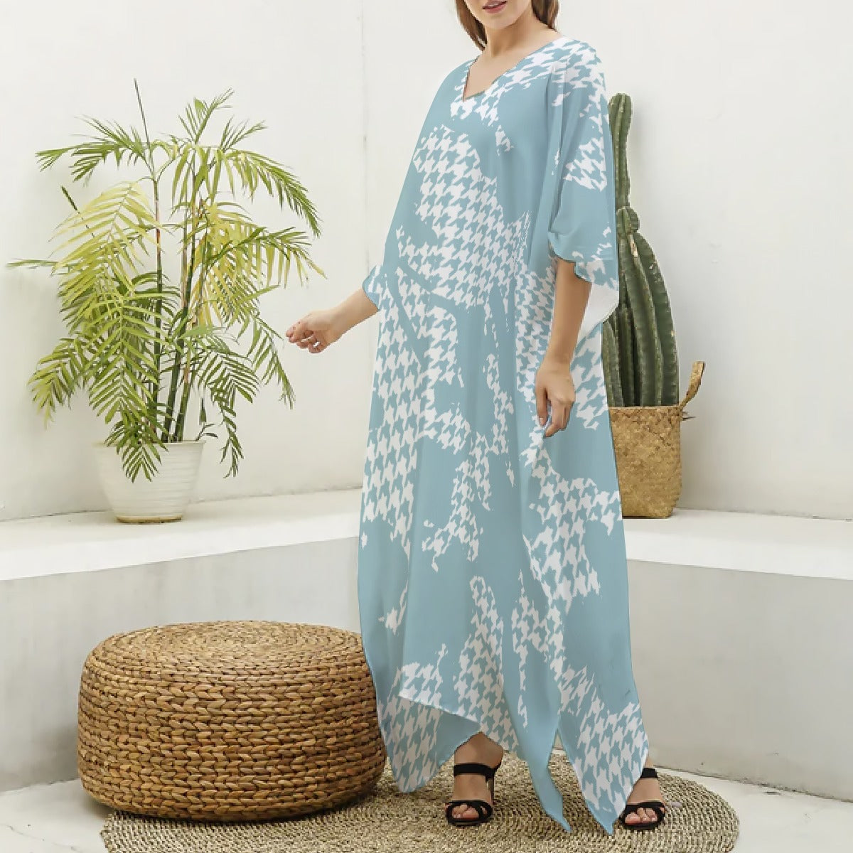 All-Over Print Women's Imitation Silk V-neck Kaftan Robe