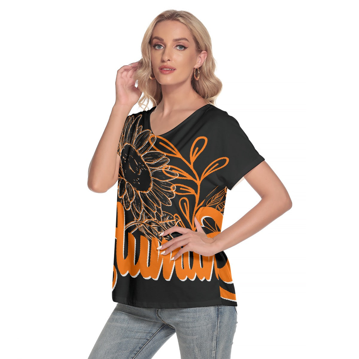 All-Over Print Women's Loose V-neck Short Sleeve T-shirt