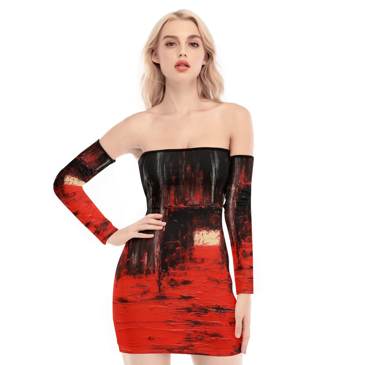 All-Over Print Women's Off-shoulder Back Lace-up Dress