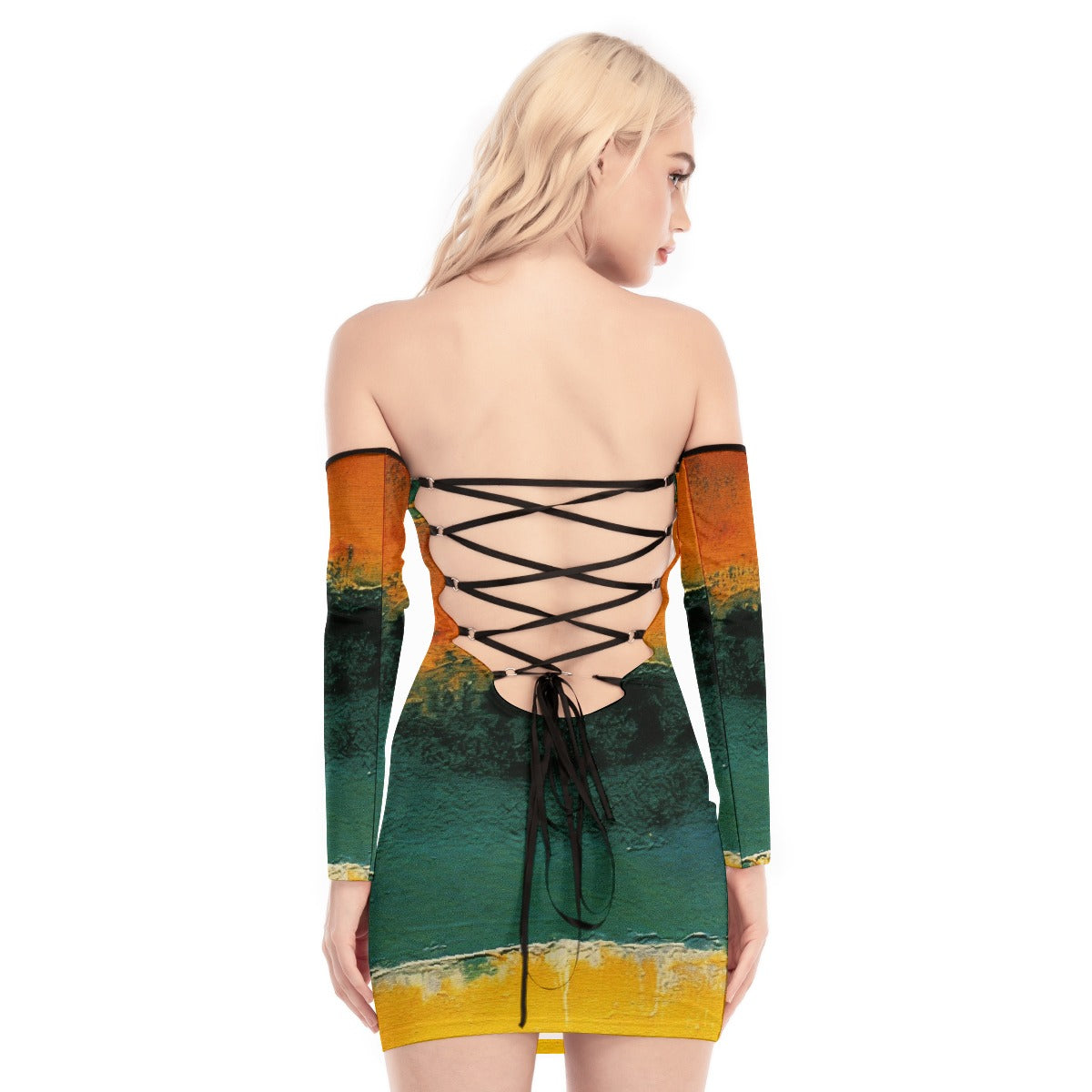 All-Over Print Women's Off-shoulder Back Lace-up Dress