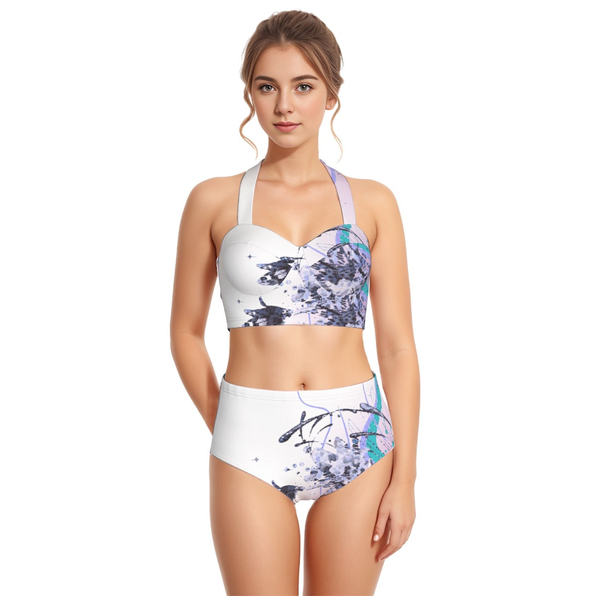 All-Over Print Women's Swimsuit Set With Halter